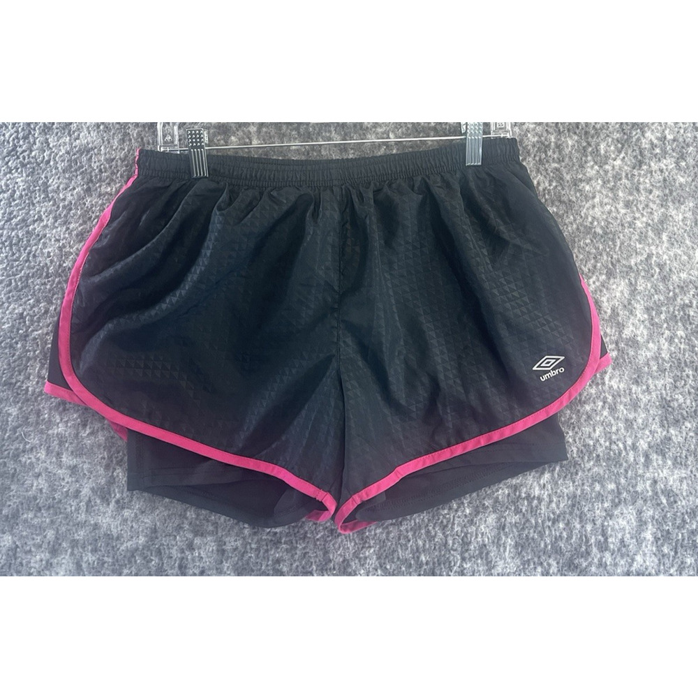Umbro Women's Large Athletic Shorts Compression Liner Bottle Pocket Black Pink